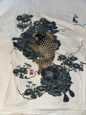 Men's Cream embroidered Koi Fish Tee